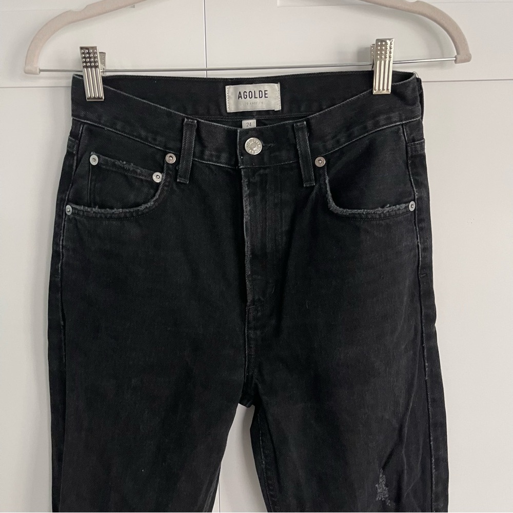 AGOLDE Cherie High Rise Straight Leg Jeans in Distortion Black Distressed 24 - Picture 5 of 15